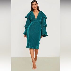Boohoo Teal Long Sleeve Dress